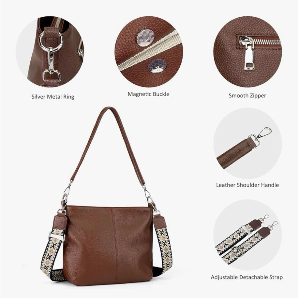 Befen Genuine Leather Shoulder Bag/Crossbody Hobo Bag with 2 removable straps - Picture 3 of 15